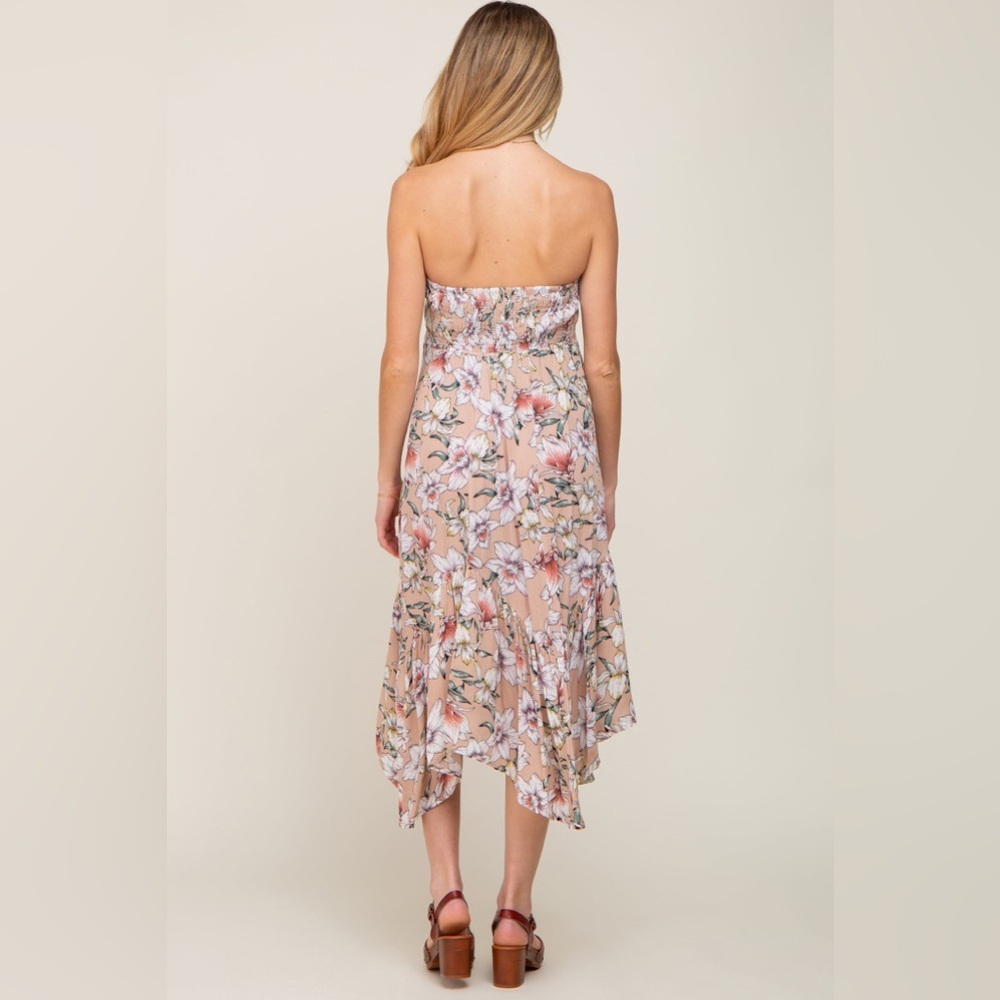 Pinkblush strapless floral handkerchief hem midi nwot - Picture 3 of 5